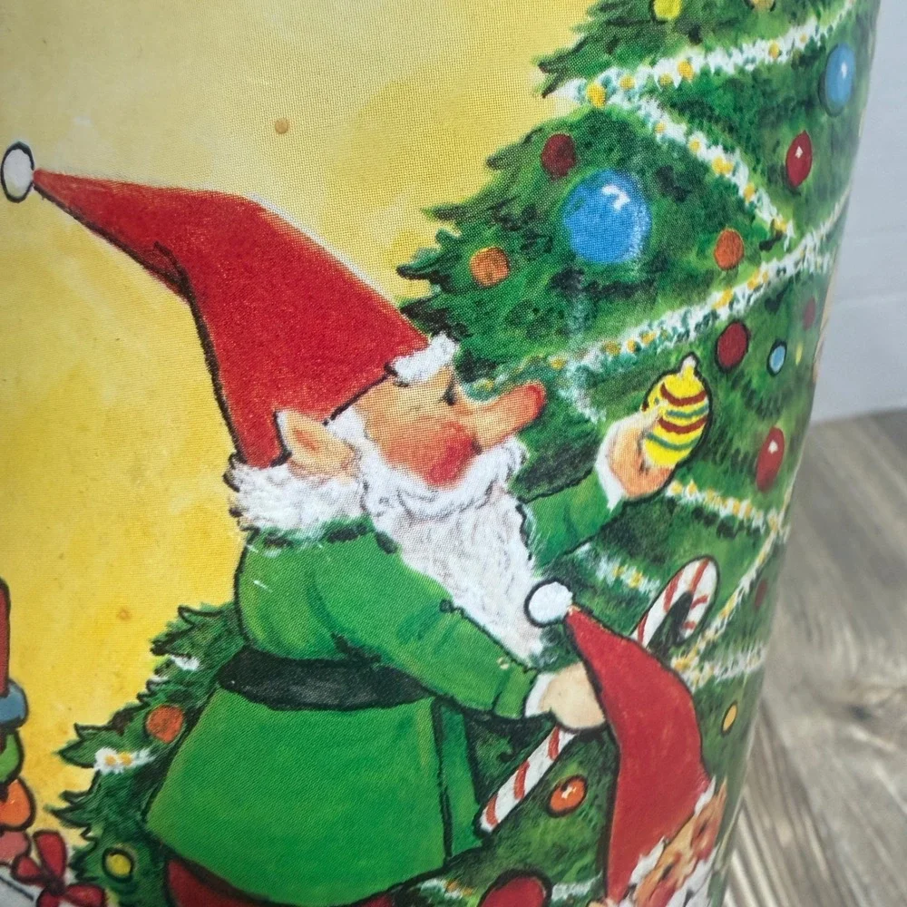 Vintage 1993 Market Square Food Co Christmas Gnomes Santa Cookie Tin 10 Inch